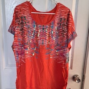 New Directions Orange and Multicolor Short Sleeve Top